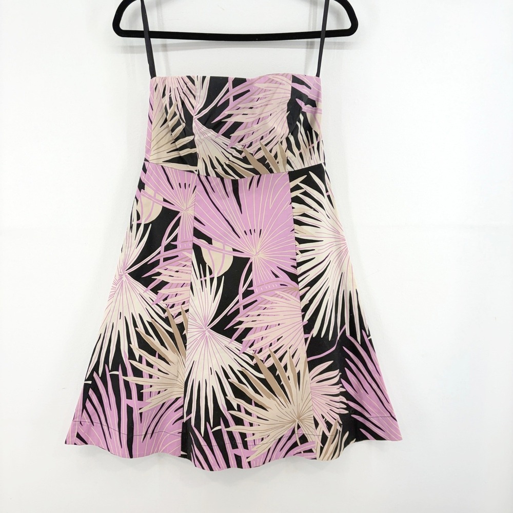 Gap Y2K Cotton Tropical Strapless Fit & Flare Mini Dress 6 S Vintage Pink Black